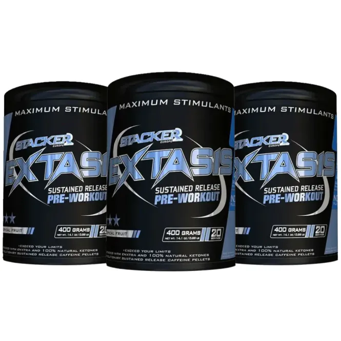 Hovedbilde 3 x Stacker Extasis Pre Workout 400g, PWO